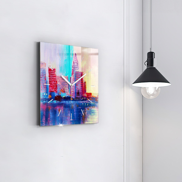 Wanduhr modern quadratisch Abstrakt von Wolkenkratzern