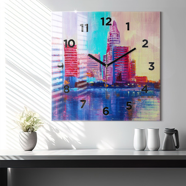 Wanduhr modern quadratisch Abstrakt von Wolkenkratzern