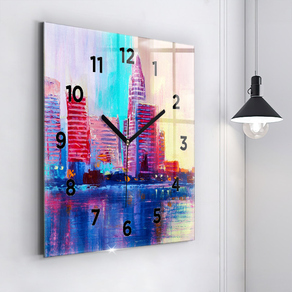 Wanduhr modern quadratisch Abstrakt von Wolkenkratzern