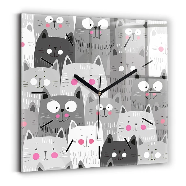Wanduhr quadratisch Muster mit Katzen