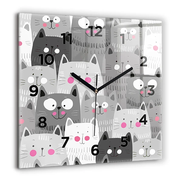 Wanduhr quadratisch Muster mit Katzen