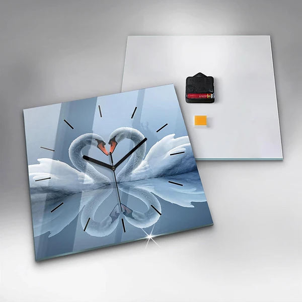 Wanduhr quadratisch Schwäne im Herzen