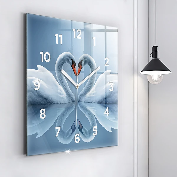 Wanduhr quadratisch Schwäne im Herzen