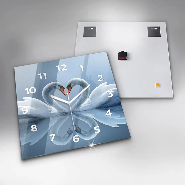 Wanduhr quadratisch Schwäne im Herzen