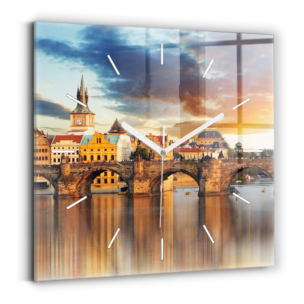 Wanduhr modern quadratisch Panorama über einen Fluss