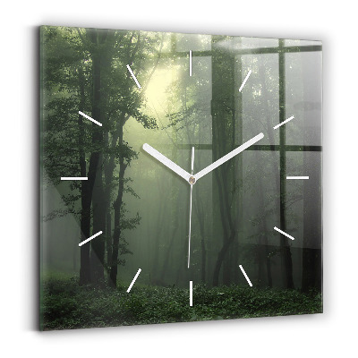 Wanduhr modern quadratisch Nebliger Wald am Morgen