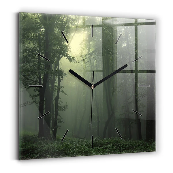 Wanduhr modern quadratisch Nebliger Wald am Morgen