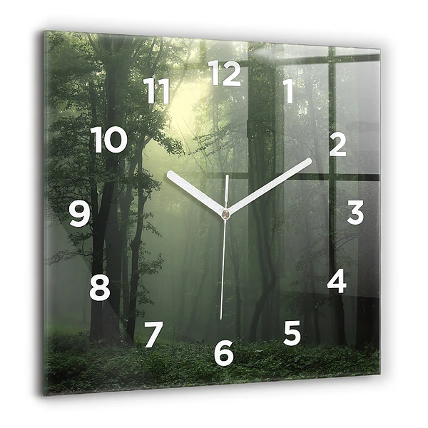 Wanduhr modern quadratisch Nebliger Wald am Morgen