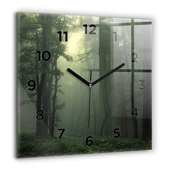 Wanduhr modern quadratisch Nebliger Wald am Morgen