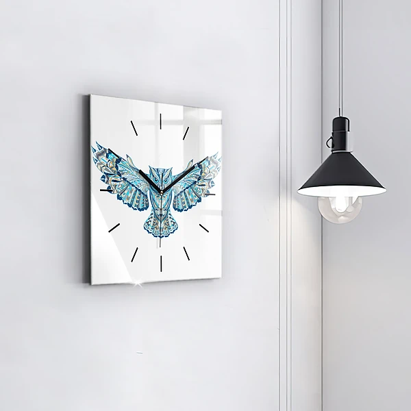Wanduhr quadratisch mit motiv Eule im Flug