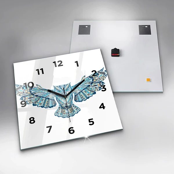 Wanduhr quadratisch mit motiv Eule im Flug