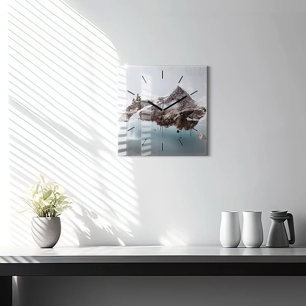Wanduhr quadratisch mit motiv Fliegende Insel Wasserfall