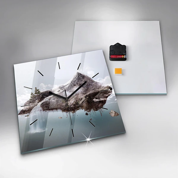Wanduhr quadratisch mit motiv Fliegende Insel Wasserfall