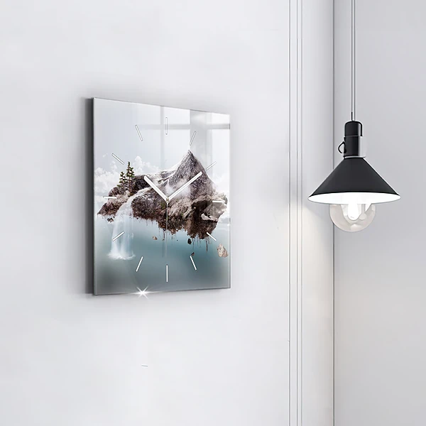Wanduhr quadratisch mit motiv Fliegende Insel Wasserfall