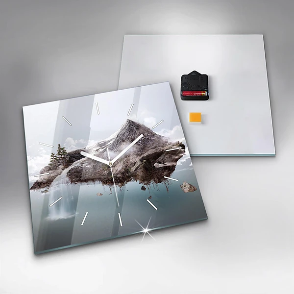 Wanduhr quadratisch mit motiv Fliegende Insel Wasserfall