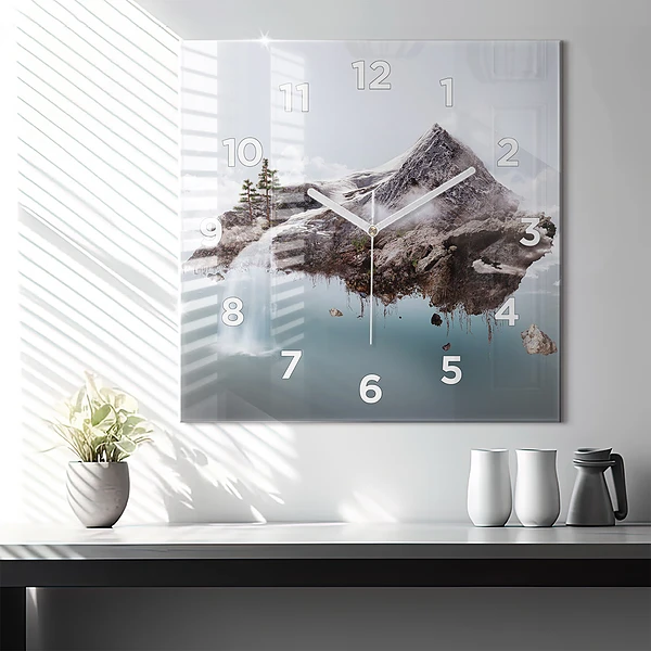 Wanduhr quadratisch mit motiv Fliegende Insel Wasserfall