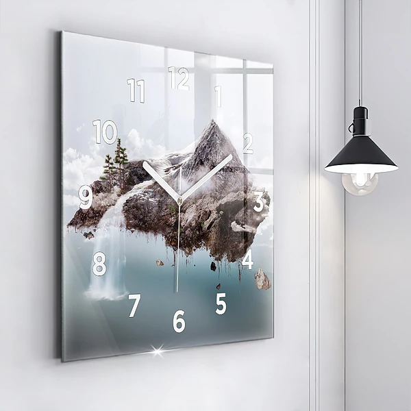 Wanduhr quadratisch mit motiv Fliegende Insel Wasserfall