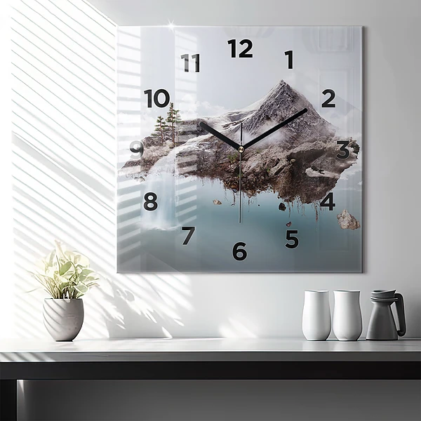 Wanduhr quadratisch mit motiv Fliegende Insel Wasserfall