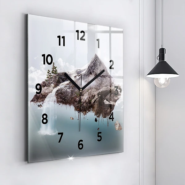 Wanduhr quadratisch mit motiv Fliegende Insel Wasserfall