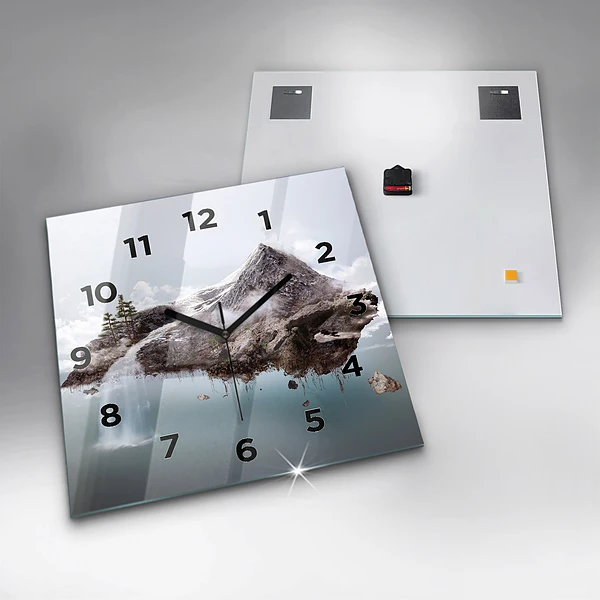 Wanduhr quadratisch mit motiv Fliegende Insel Wasserfall