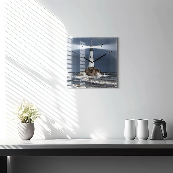 Wanduhr modern quadratisch Leuchtturm