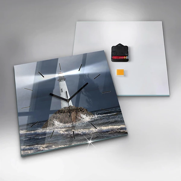Wanduhr modern quadratisch Leuchtturm