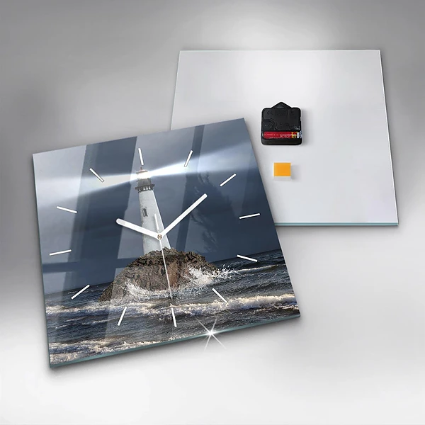 Wanduhr modern quadratisch Leuchtturm