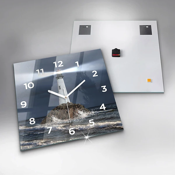 Wanduhr modern quadratisch Leuchtturm