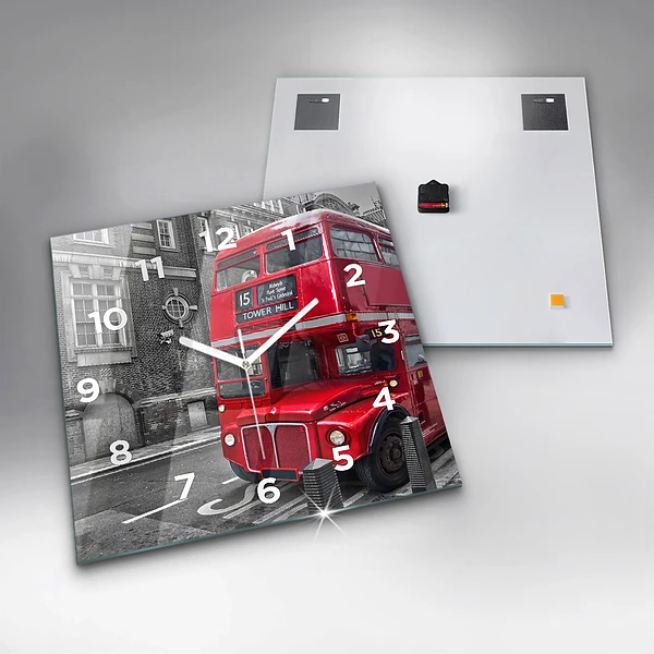 Wanduhr quadratisch mit motiv Roter Doppeldeckerbus