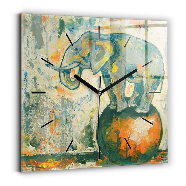 Wanduhr quadratisch Bemalte Elefantenhaltung