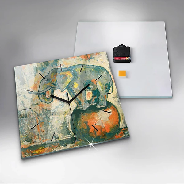 Wanduhr quadratisch Bemalte Elefantenhaltung
