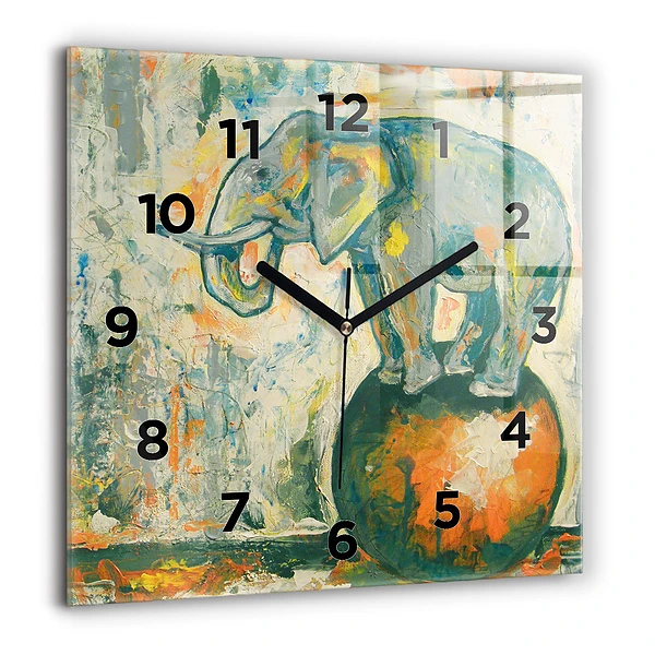 Wanduhr quadratisch Bemalte Elefantenhaltung
