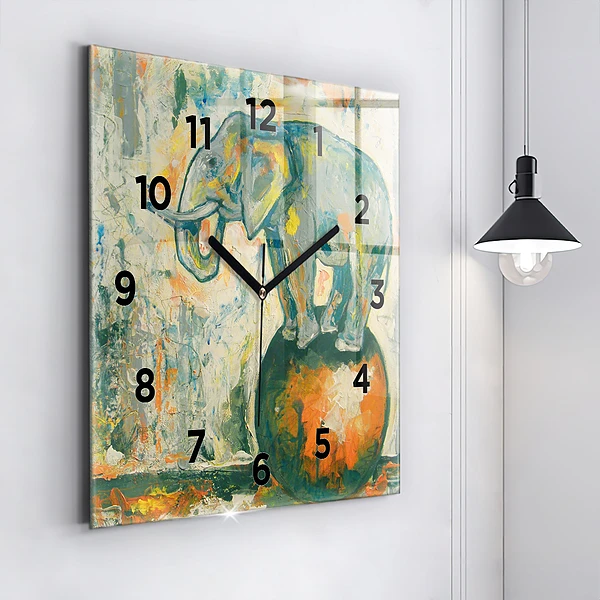 Wanduhr quadratisch Bemalte Elefantenhaltung