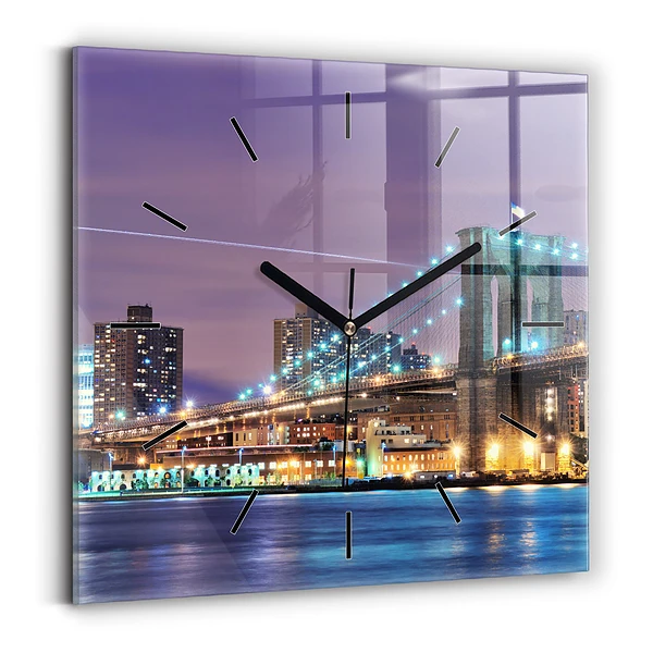 Wanduhr modern quadratisch Brooklyn Bridge und East River