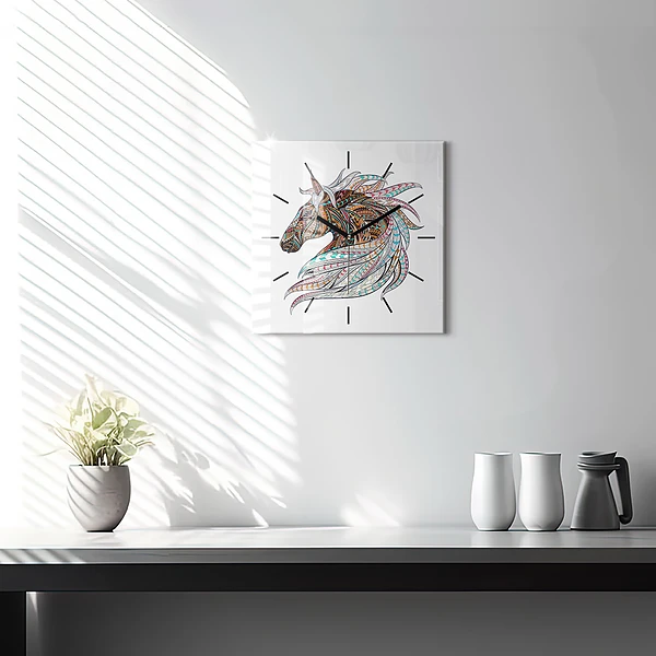 Wanduhr quadratisch mit motiv Illustration eines Pferdes