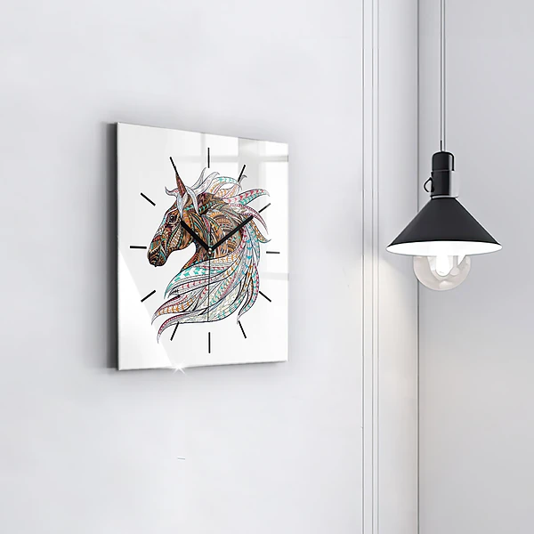 Wanduhr quadratisch mit motiv Illustration eines Pferdes