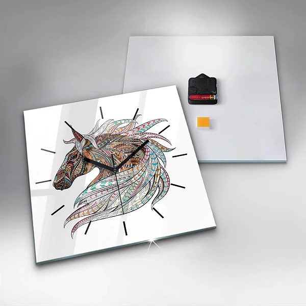 Wanduhr quadratisch mit motiv Illustration eines Pferdes