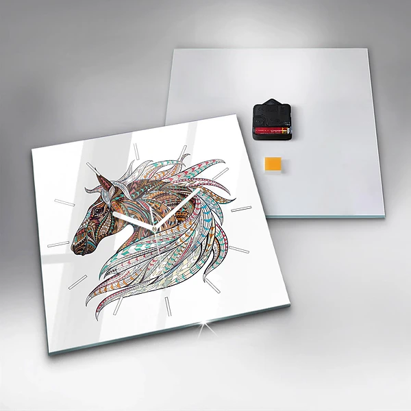 Wanduhr quadratisch mit motiv Illustration eines Pferdes
