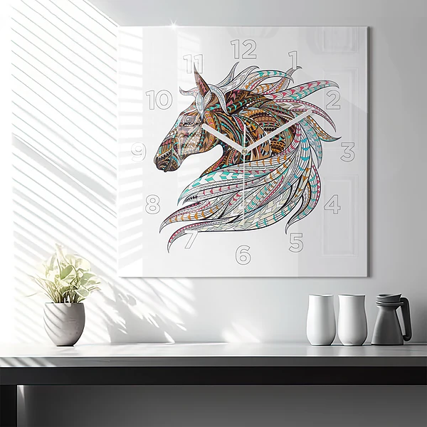 Wanduhr quadratisch mit motiv Illustration eines Pferdes