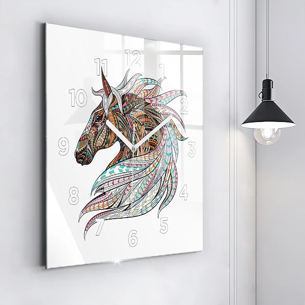 Wanduhr quadratisch mit motiv Illustration eines Pferdes