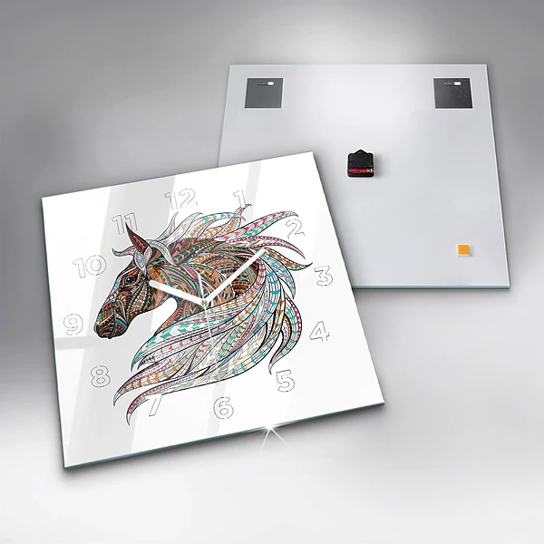 Wanduhr quadratisch mit motiv Illustration eines Pferdes