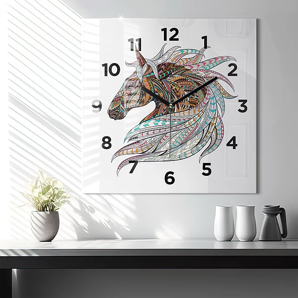 Wanduhr quadratisch mit motiv Illustration eines Pferdes