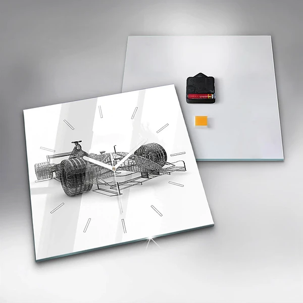 Wanduhr modern quadratisch Aufbau des F1-Wagens