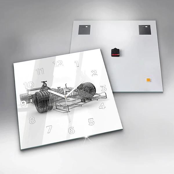 Wanduhr modern quadratisch Aufbau des F1-Wagens
