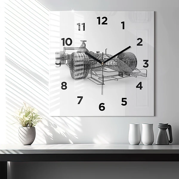 Wanduhr modern quadratisch Aufbau des F1-Wagens