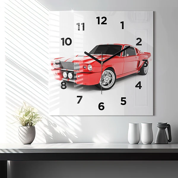 Wanduhr quadratisch Sportwagen
