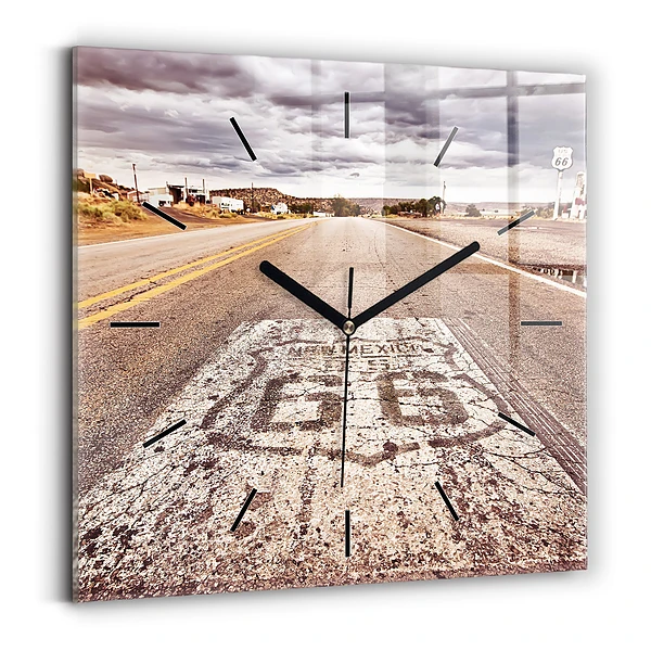 Wanduhr modern quadratisch Route 66 Straße USA