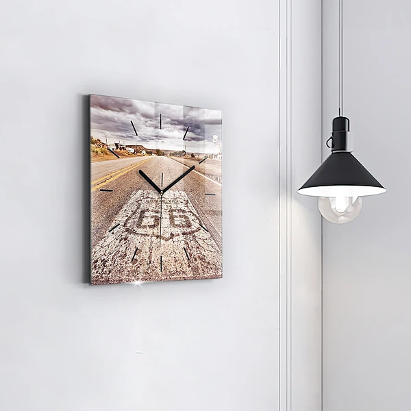 Wanduhr modern quadratisch Route 66 Straße USA