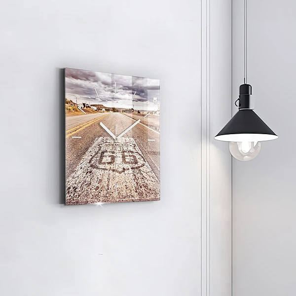 Wanduhr modern quadratisch Route 66 Straße USA