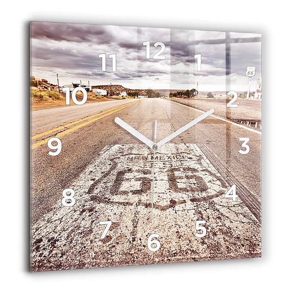 Wanduhr modern quadratisch Route 66 Straße USA